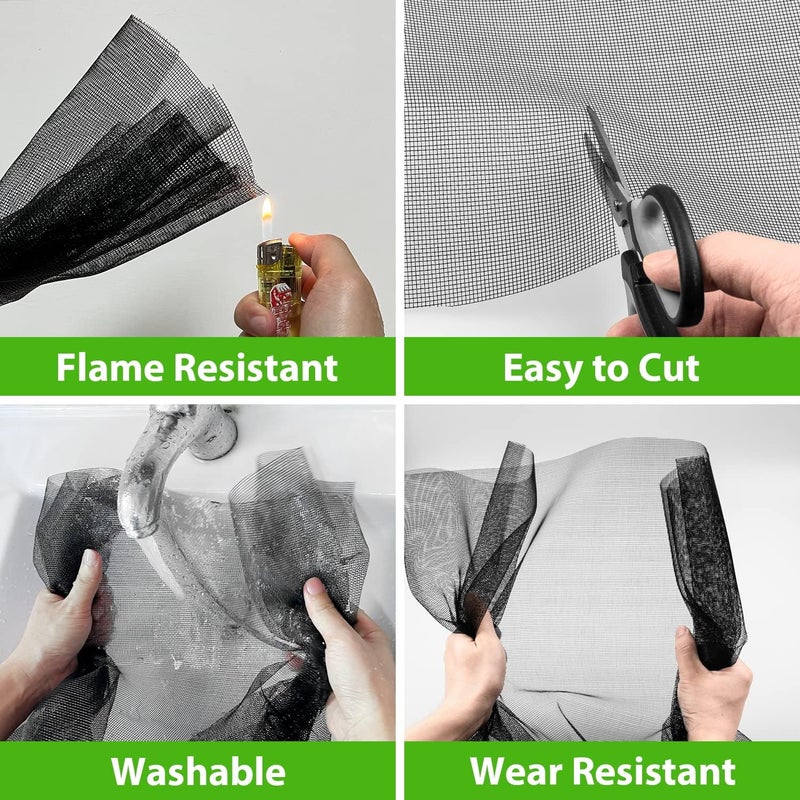 Ouskr Replacement Window Screens, 59X106 Inch Durable Window Screen Mesh for Patio Porch Door Windows, DIY Adjustable Fiberglass Screen Repair Kit Sliding Net Roll Pet, Black by - Image 5